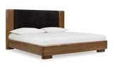 Boka Chenille Upholstered Acacia Wood Queen Platform Bed in Black and Impala by Modus Furniture at Eve Furniture