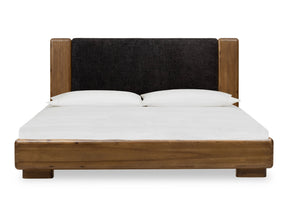 Boka Chenille Upholstered Acacia Wood Queen Platform Bed in Black and Impala by Modus Furniture at Eve Furniture
