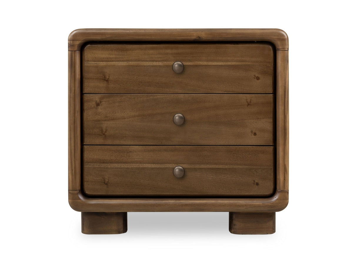 Boka Impala Three Drawer Acacia Wood Nightstand by Modus Furniture at Eve Furniture