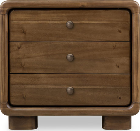 Boka Impala Three Drawer Acacia Wood Nightstand by Modus Furniture at Eve Furniture