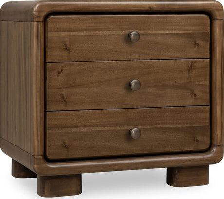 Boka Impala Three Drawer Acacia Wood Nightstand by Modus Furniture at Eve Furniture