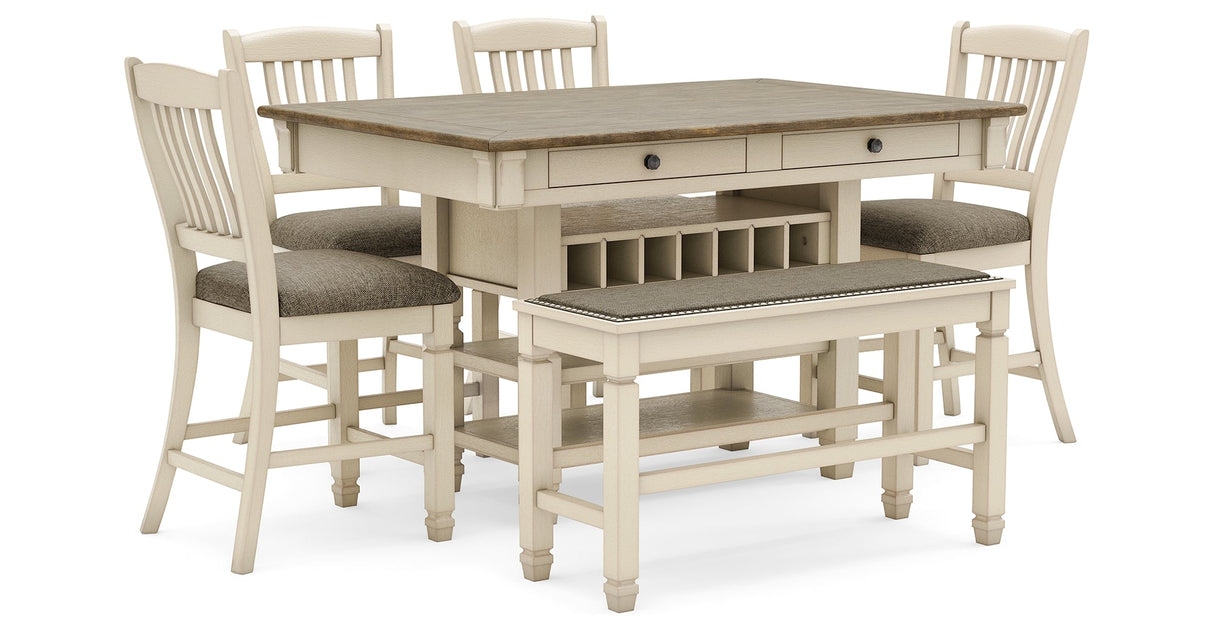 Bolanburg Antique White Counter Height Dining Table and 4 Barstools and Bench by Ashley at Eve Furniture