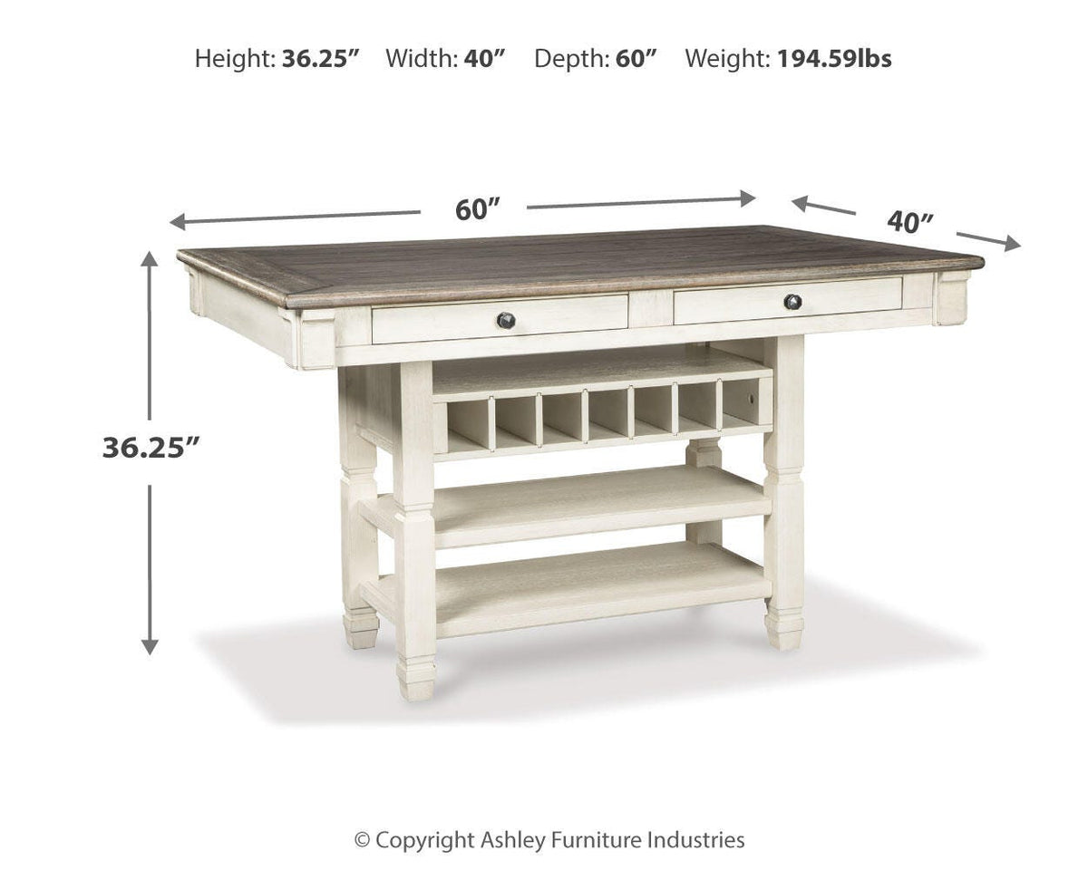 Bolanburg Antique White Counter Height Dining Table and 4 Barstools and Bench by Ashley at Eve Furniture