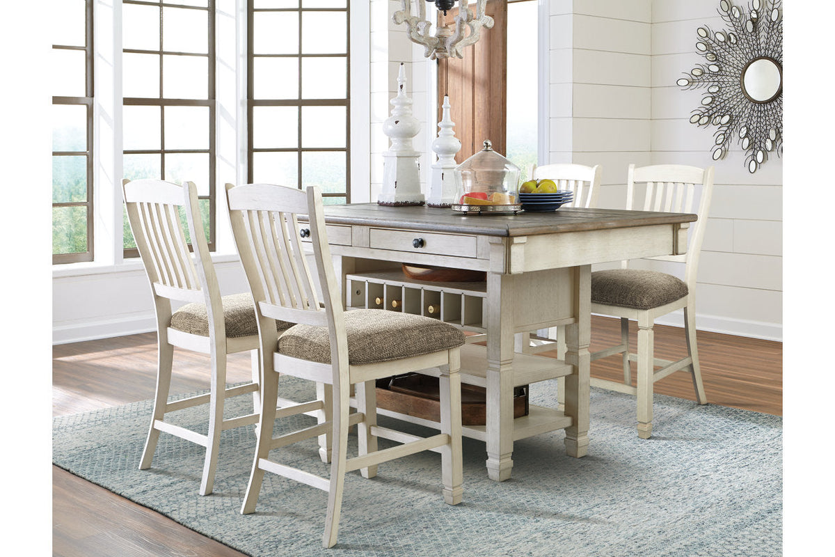 Bolanburg Antique White Counter Height Dining Table with 4 Barstools by Ashley at Eve Furniture