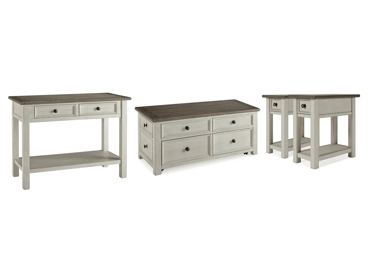 Bolanburg Two-tone Coffee Table and 2 Chairside End Tables with Console by Ashley at Eve Furniture