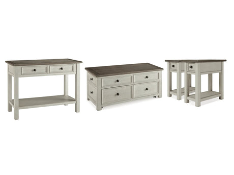 Bolanburg Two-tone Coffee Table and 2 Chairside End Tables with Console by Ashley at Eve Furniture