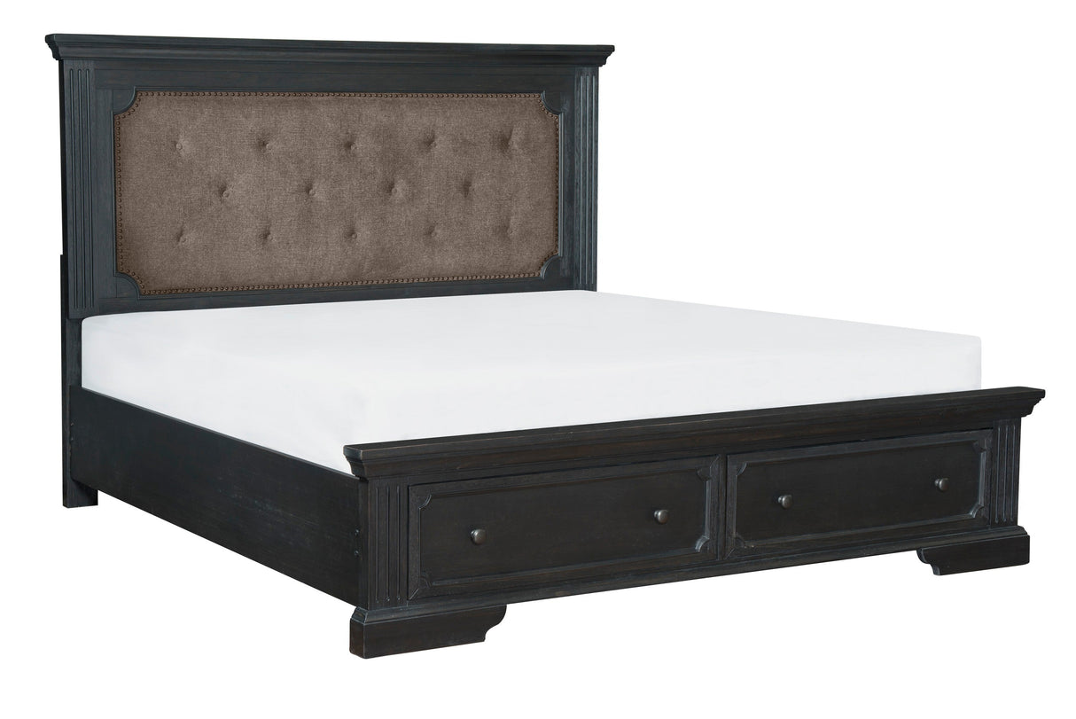 Bolingbrook Wire-Brushed Charcoal California King Platform Bed with Footboard Storage by Homelegance at Eve Furniture
