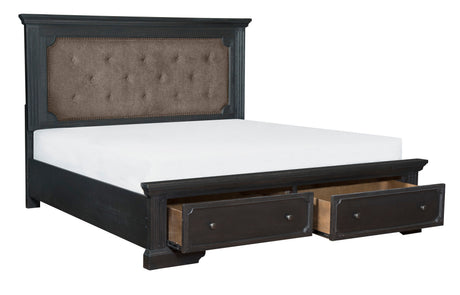 Bolingbrook Wire-Brushed Charcoal California King Platform Bed with Footboard Storage by Homelegance at Eve Furniture
