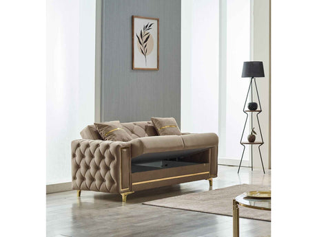 Bolivya Beige Convertible Loveseat With Gold Legs by Furnia at Eve Furniture