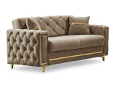 Bolivya Beige Convertible Loveseat With Gold Legs by Furnia at Eve Furniture