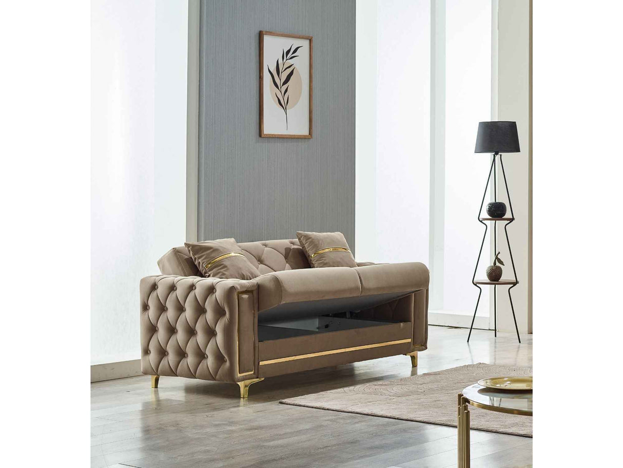 Bolivya Convertible Loveseat With Gold Legs Beige by Furnia at Eve Furniture