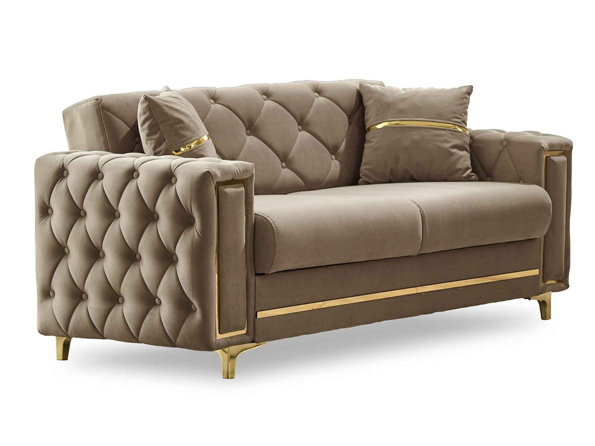 Bolivya Convertible Loveseat With Gold Legs Beige by Furnia at Eve Furniture