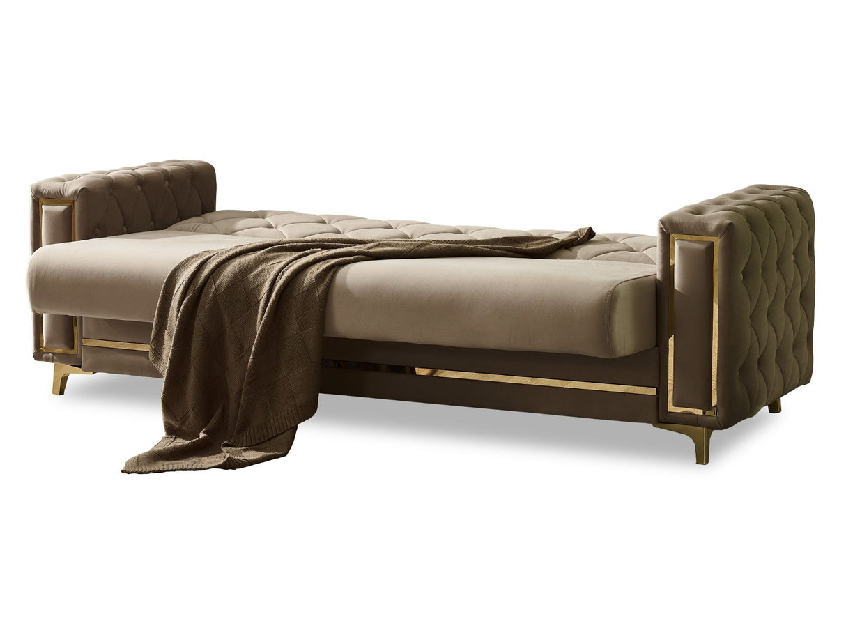 Bolivya Convertible Sofa Beige With Gold Legs by Furnia at Eve Furniture