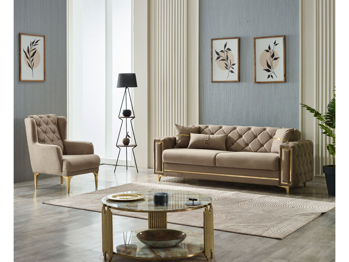 Bolivya Convertible Sofa Beige With Gold Legs by Furnia at Eve Furniture