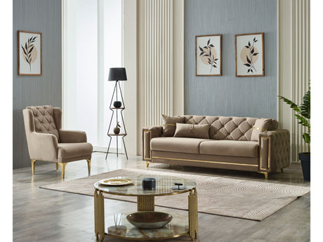 Bolivya Convertible Sofa Beige With Gold Legs by Furnia at Eve Furniture