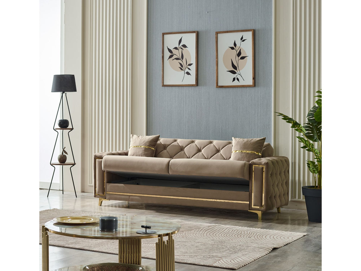 Bolivya Convertible Sofa Beige With Gold Legs by Furnia at Eve Furniture