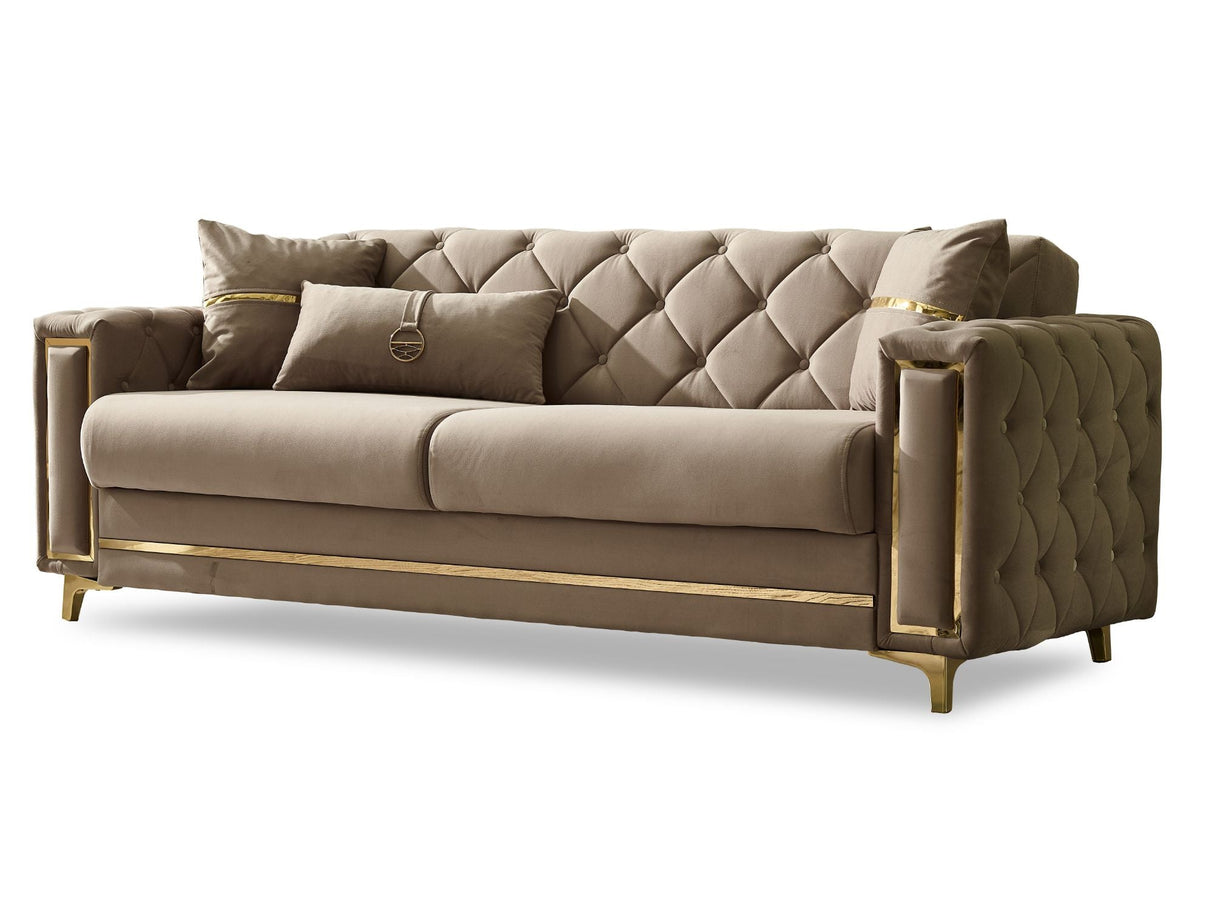 Bolivya Convertible Sofa Beige With Gold Legs by Furnia at Eve Furniture