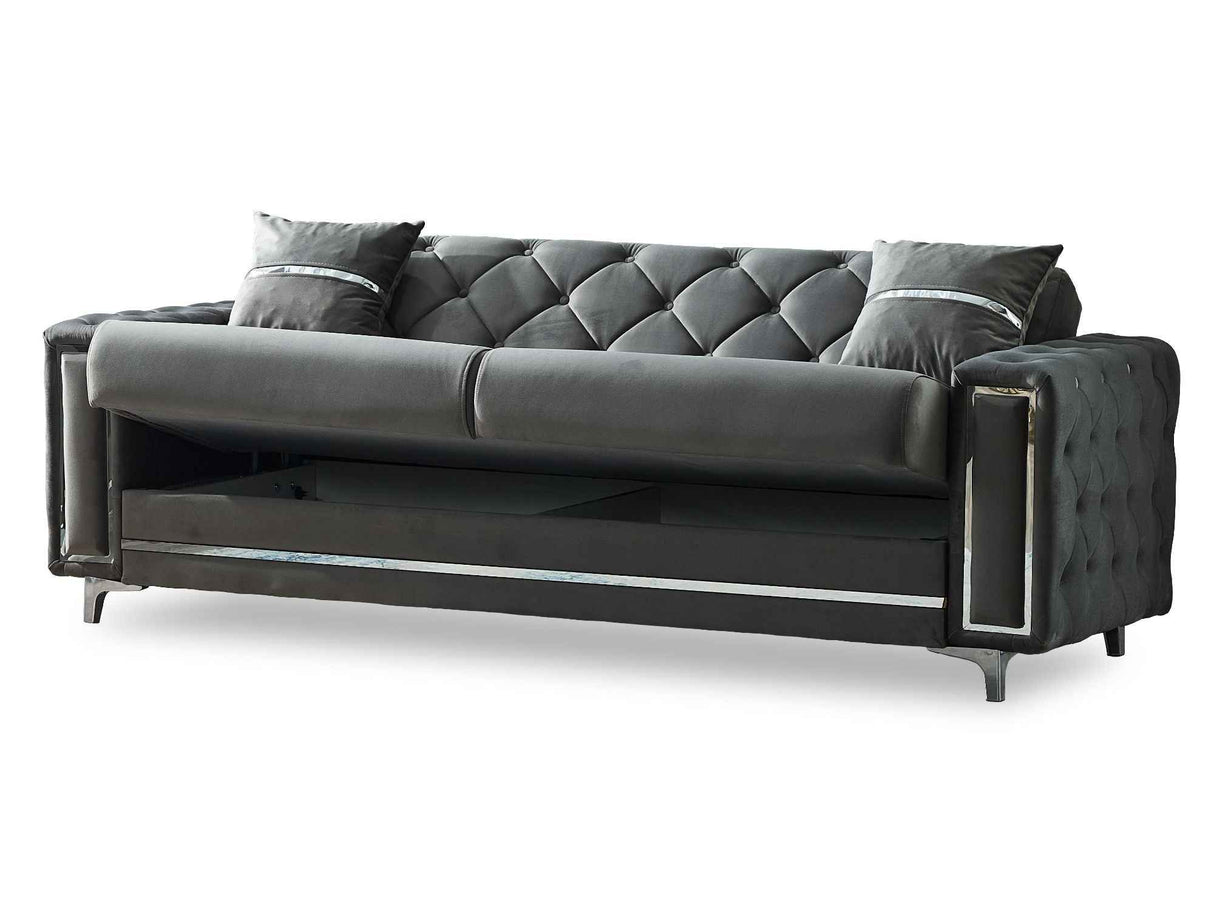 Bolivya Convertible Sofa With Silver Legs in Grey by Furnia at Eve Furniture