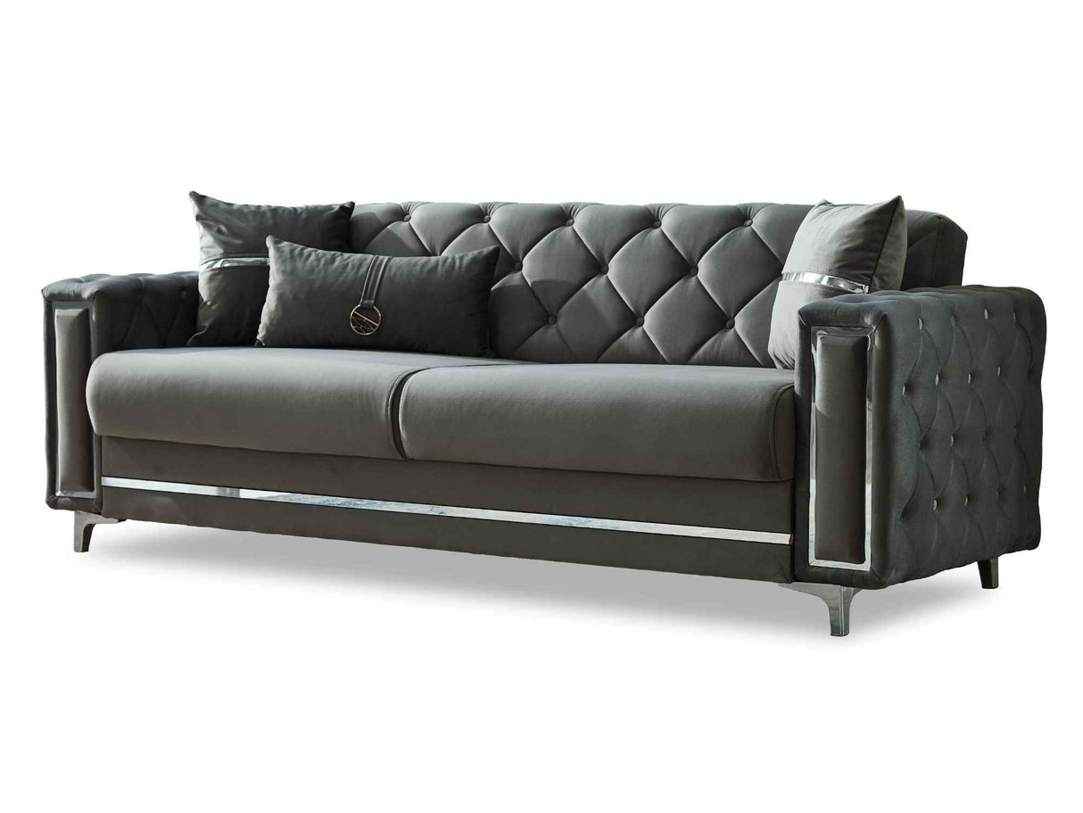 Bolivya Convertible Sofa With Silver Legs in Grey by Furnia at Eve Furniture