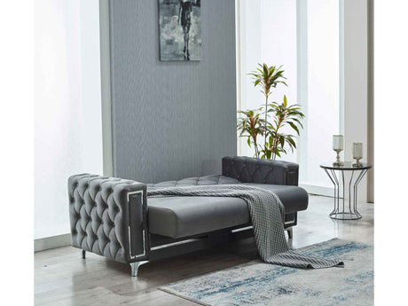 Bolivya Grey Convertible Loveseat With Silver Legs by Furnia at Eve Furniture