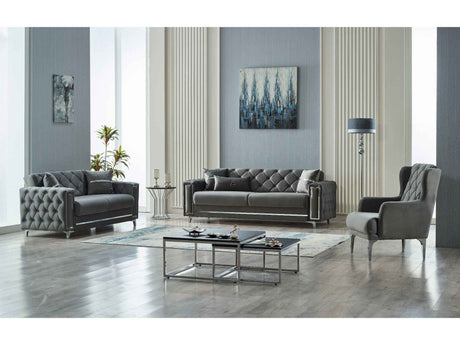 Bolivya Grey Convertible Loveseat With Silver Legs by Furnia at Eve Furniture