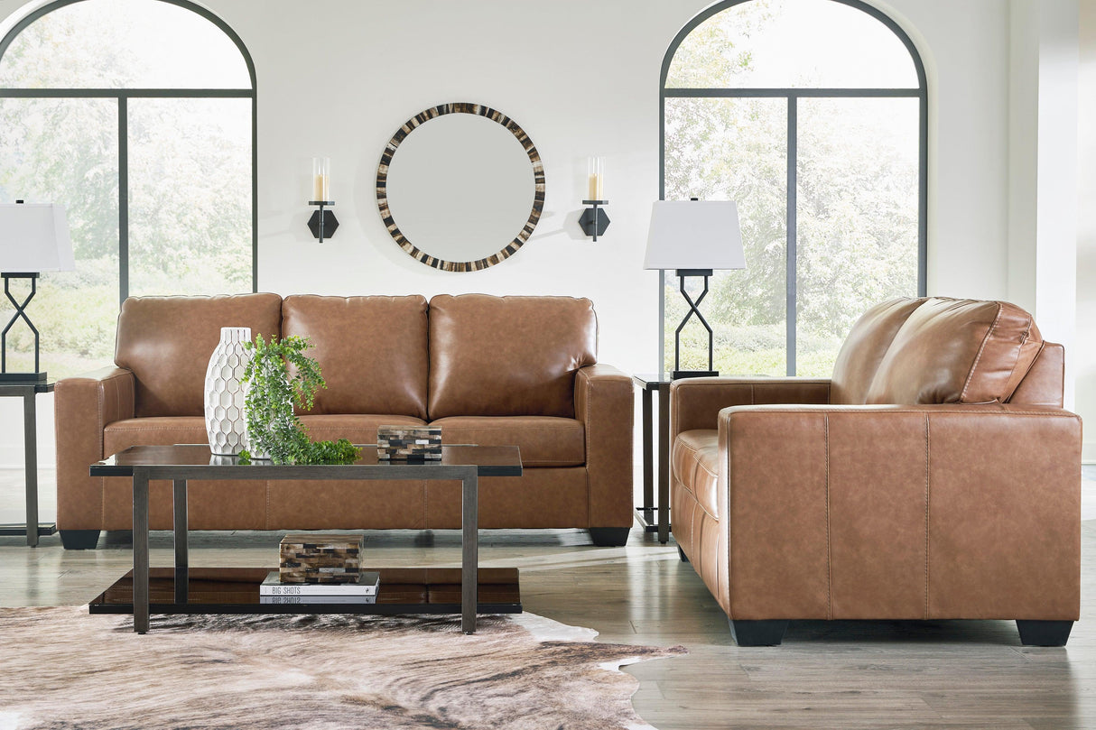 Bolsena Caramel Leather Living Room Set by Ashley at Eve Furniture