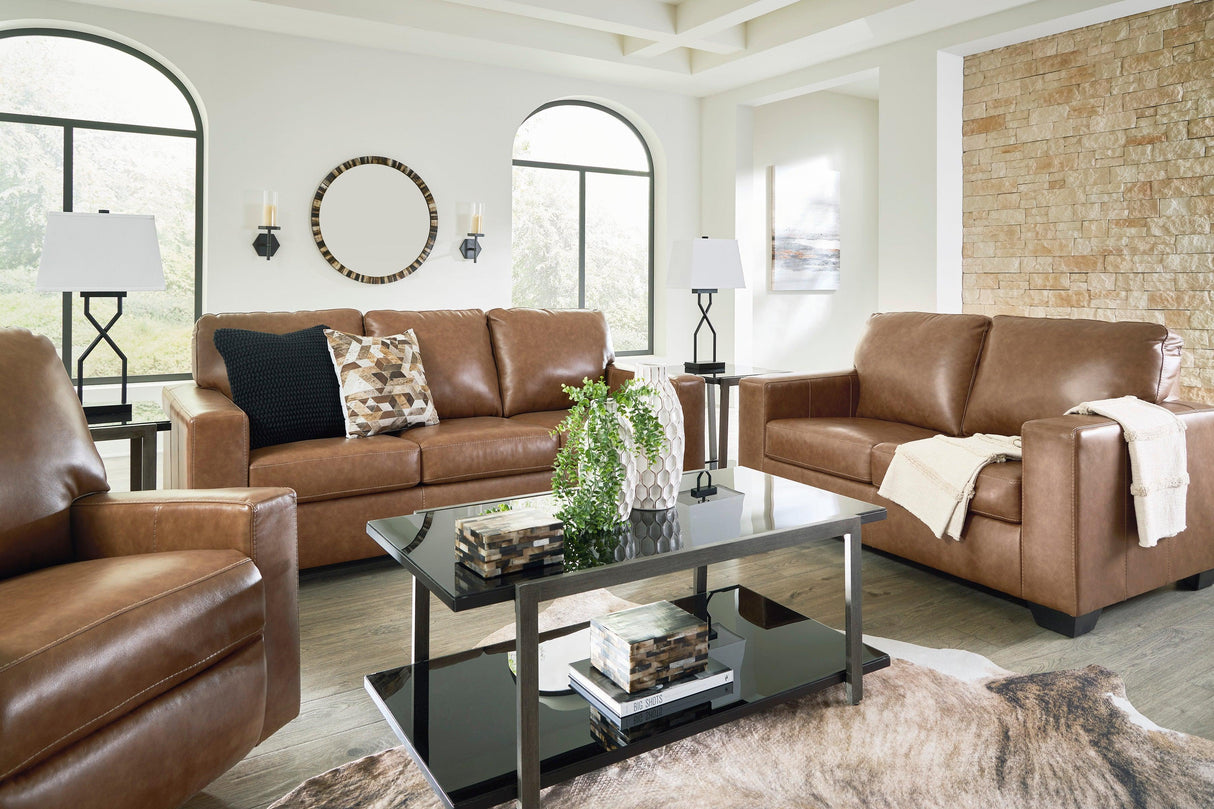 Bolsena Caramel Leather Living Room Set by Ashley at Eve Furniture