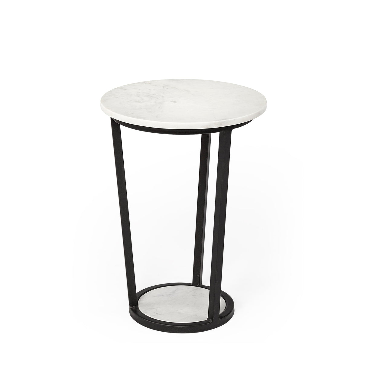 Bombola I (Small) 15L x 15W White Round Marble Top W/Black Metal Frame Accent Table by Mercana at Eve Furniture