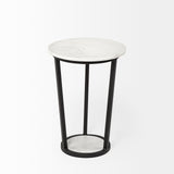 Bombola I (Small) White Round Marble Top W/Black Metal Frame Accent Table by Mercana at Eve Furniture