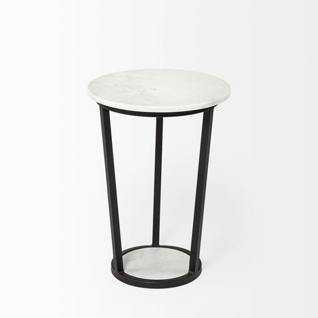 Bombola I (Small) White Round Marble Top W/Black Metal Frame Accent Table by Mercana at Eve Furniture