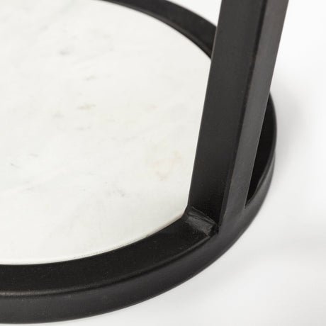 Bombola I (Small) White Round Marble Top W/Black Metal Frame Accent Table by Mercana at Eve Furniture