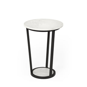 Bombola I (Small) White Round Marble Top W/Black Metal Frame Accent Table by Mercana at Eve Furniture
