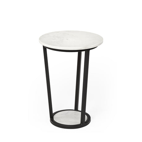 Bombola I (Small) White Round Marble Top W/Black Metal Frame Accent Table by Mercana at Eve Furniture