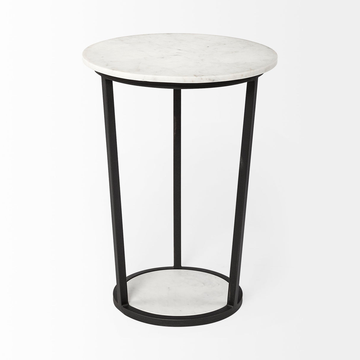 Bombola II (Large) 18L x 18W White Round Marble Top W/Black Metal Frame Accent Table by Mercana at Eve Furniture
