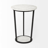 Bombola II (Large) 18L x 18W White Round Marble Top W/Black Metal Frame Accent Table by Mercana at Eve Furniture