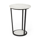 Bombola II (Large) 18L x 18W White Round Marble Top W/Black Metal Frame Accent Table by Mercana at Eve Furniture