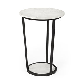 Bombola II (Large) 18L x 18W White Round Marble Top W/Black Metal Frame Accent Table by Mercana at Eve Furniture