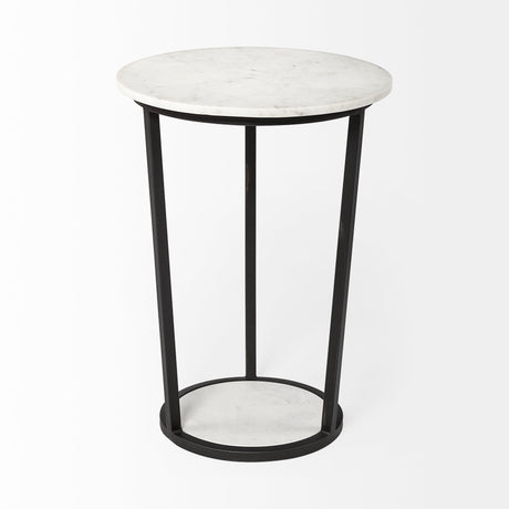 Bombola II (Large) White Round Marble Top W/Black Metal Frame Accent Table by Mercana at Eve Furniture