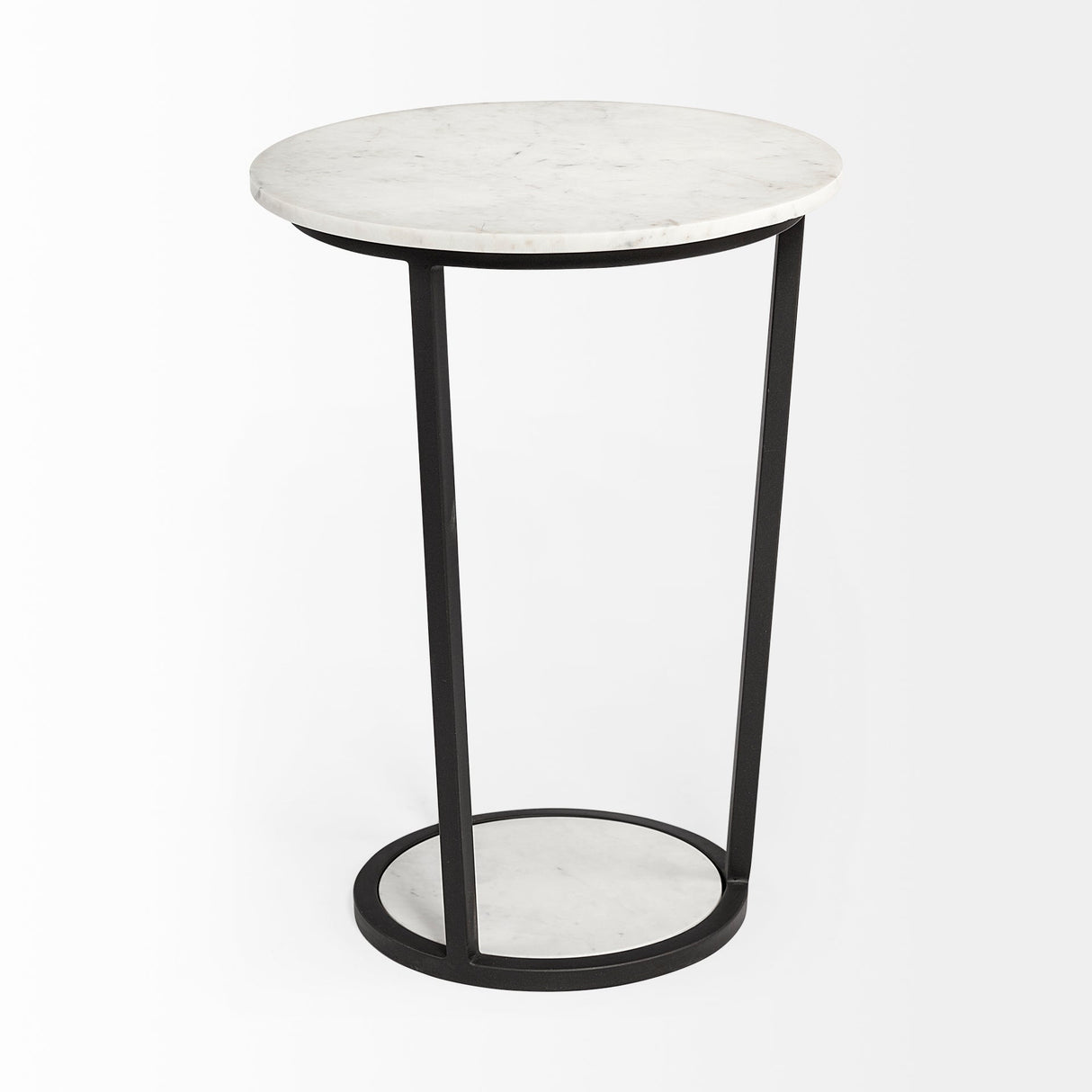 Bombola II (Large) White Round Marble Top W/Black Metal Frame Accent Table by Mercana at Eve Furniture