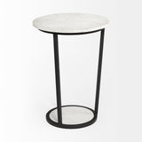 Bombola II (Large) White Round Marble Top W/Black Metal Frame Accent Table by Mercana at Eve Furniture