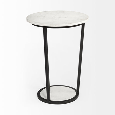 Bombola II (Large) White Round Marble Top W/Black Metal Frame Accent Table by Mercana at Eve Furniture