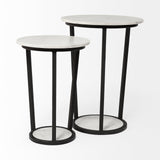 Bombola II (Large) White Round Marble Top W/Black Metal Frame Accent Table by Mercana at Eve Furniture