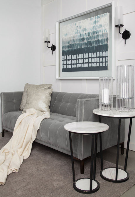 Bombola II (Large) White Round Marble Top W/Black Metal Frame Accent Table by Mercana at Eve Furniture