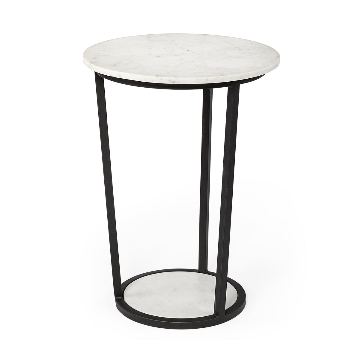 Bombola II (Large) White Round Marble Top W/Black Metal Frame Accent Table by Mercana at Eve Furniture