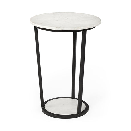 Bombola II (Large) White Round Marble Top W/Black Metal Frame Accent Table by Mercana at Eve Furniture