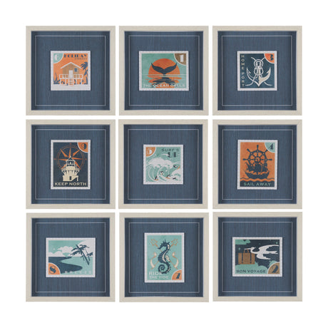 Bon Voyage (Set of 9) by Mercana Studio a Hand Embellished Framed Art Print Matted under Glass by Mercana at Eve Furniture