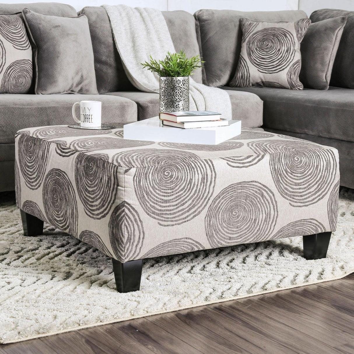 Bonaventura Gray/Pattern Ottoman by Furniture of America at Eve Furniture