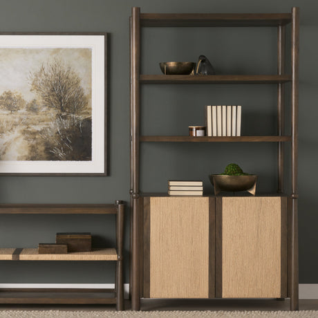 Bondi 2 Door Open Dark Brown Wood w/ Paper Rope Shelving Unit by Mercana at Eve Furniture