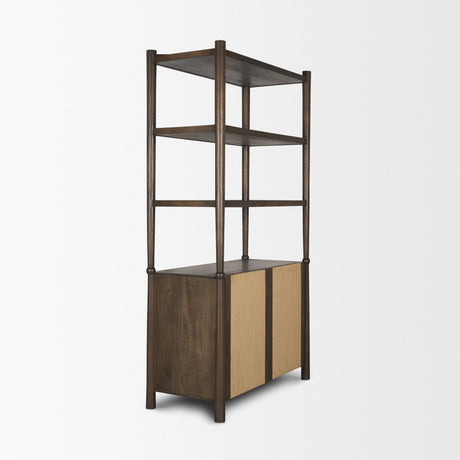 Bondi 2 Door Open Dark Brown Wood w/ Paper Rope Shelving Unit by Mercana at Eve Furniture