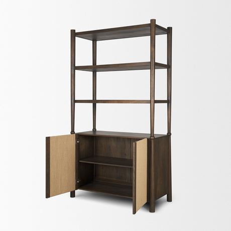 Bondi 2 Door Open Dark Brown Wood w/ Paper Rope Shelving Unit by Mercana at Eve Furniture
